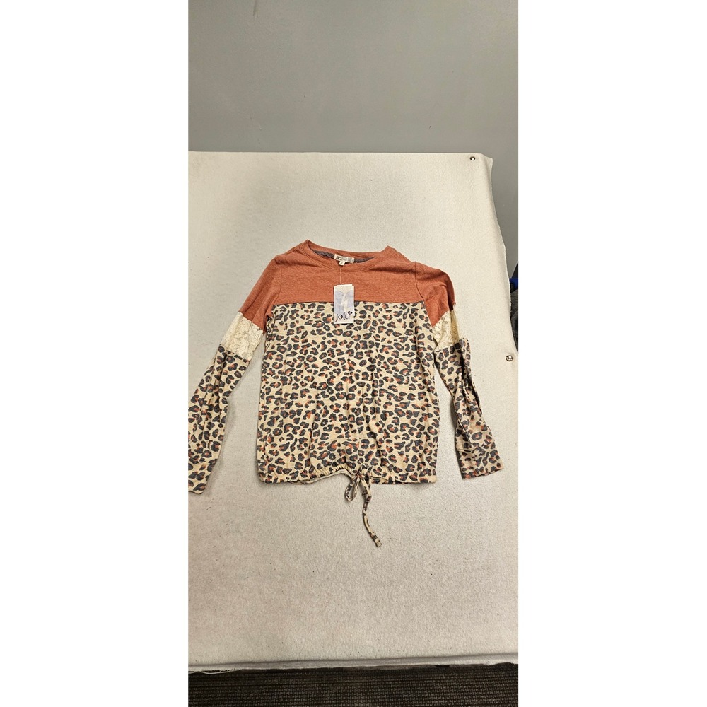 Jolt Womens Leopard Print Colorblock Lace Sleeve Tie Front Top Rust Orange Small